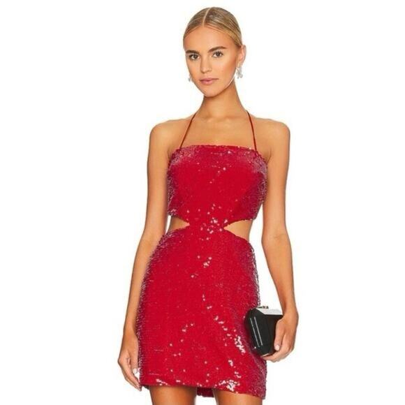AMANDA UPRICHARD Chrisley Sequined Mini Dress in Ruby Size Medium - Picture 9 of 11